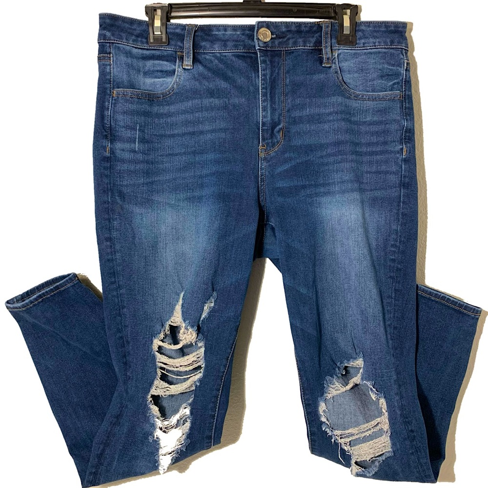 Ripped and Distressed Jeans with Stretch Waistband